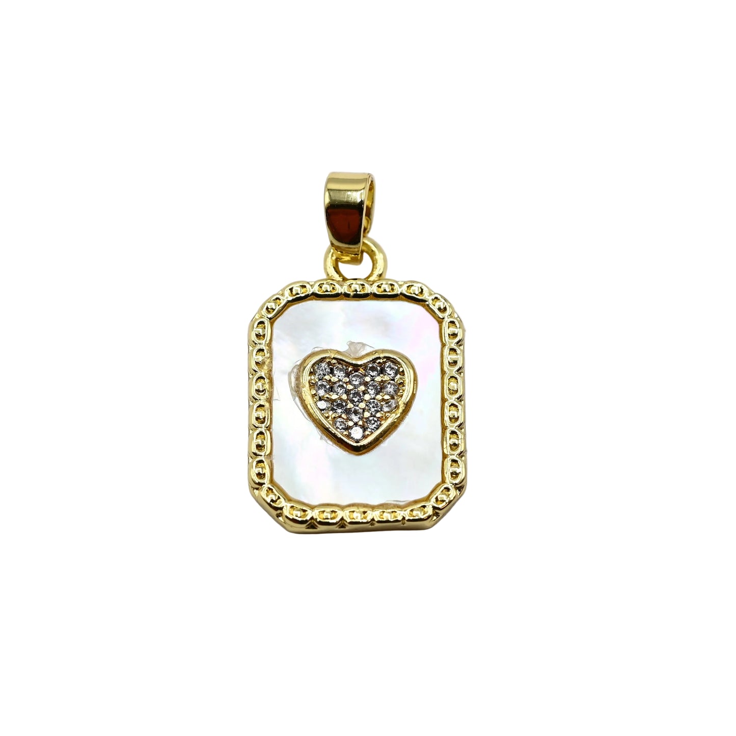 Rectangular Mother of Pearl Heart Charm Pendant | 18K Gold-Filled