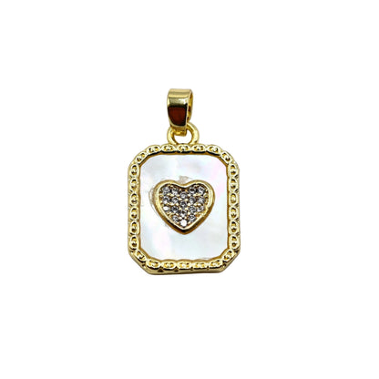 Rectangular Mother of Pearl Heart Charm Pendant | 18K Gold-Filled