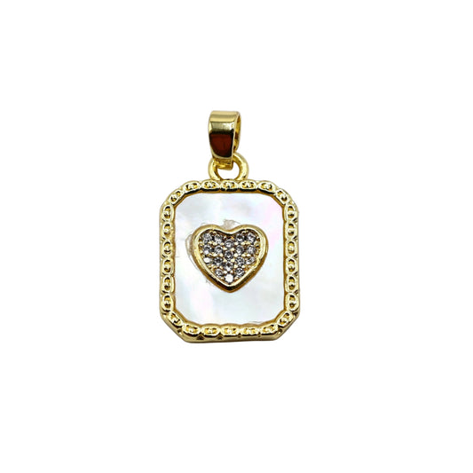 Rectangular Mother of Pearl Heart Charm Pendant | 18K Gold-Filled