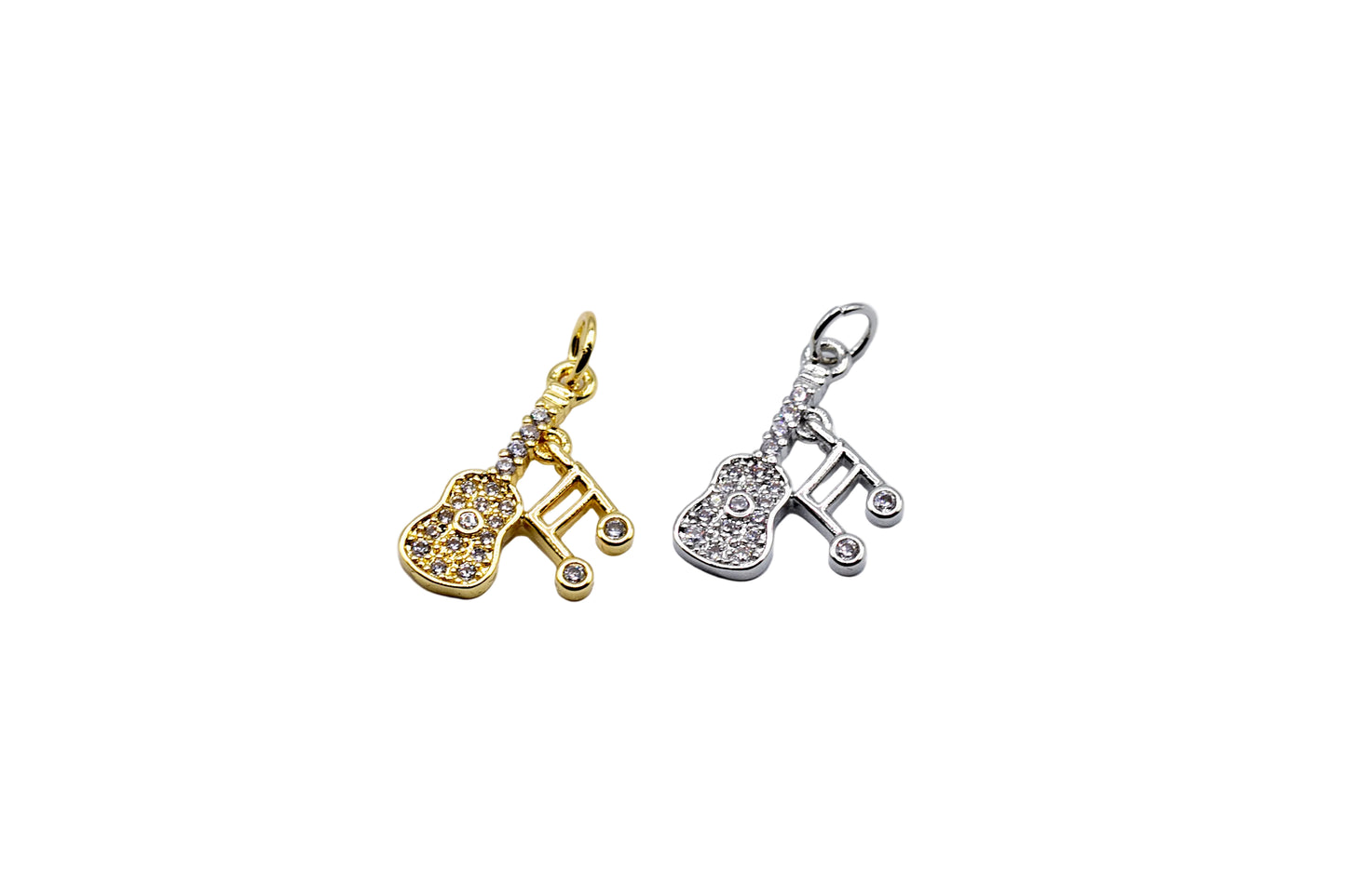 Guitar and Music Note Charm Pendant | 18K Gold-Filled & Silver Plated