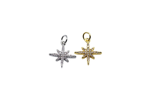 North Star Crystal Charm Pendant | 18K Gold-Filled & Silver Plated