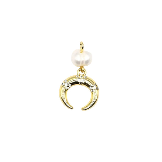 Pearl Crescent Moon Charm Pendant | 18K Gold-Filled