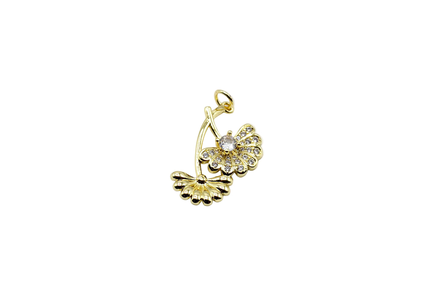 Twin Daisy Sparkle Charm Pendant | 18K Gold-Filled