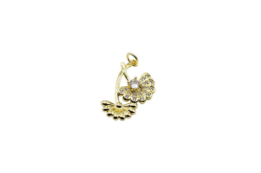 Twin Daisy Sparkle Charm Pendant | 18K Gold-Filled
