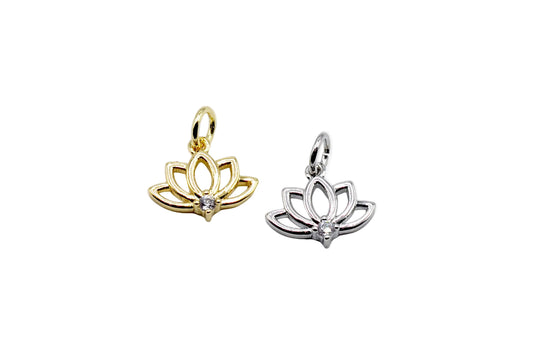 Lotus Flower Charm Pendant | 18K Gold-Filled & Silver