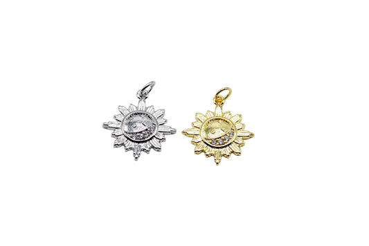 Celestial Eye Sunburst Charm Pendant | 18K Gold-Filled & Silver
