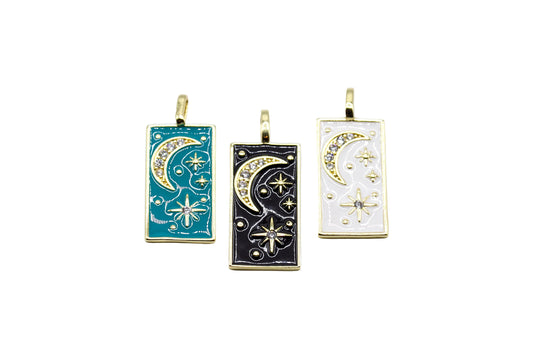 Rectangular Crescent & Star Charm Pendant | 18K Gold-Filled