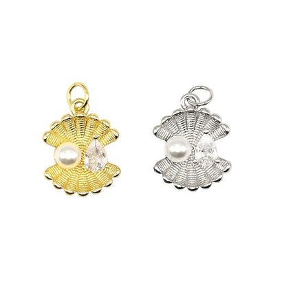 Pearl Seashell Charm Pendant | 18K Gold-Filled & Silver Plated