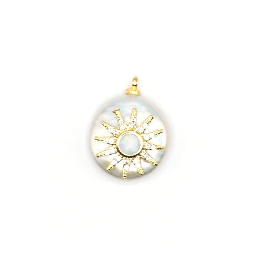 Mother of Pearl Sunburst Charm Pendant | 18K Gold-Filled