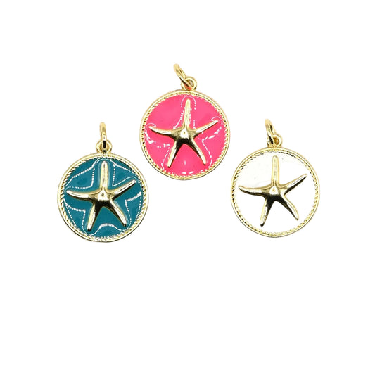 Enamel Starfish Disc Charm Pendant | 18K Gold-Filled