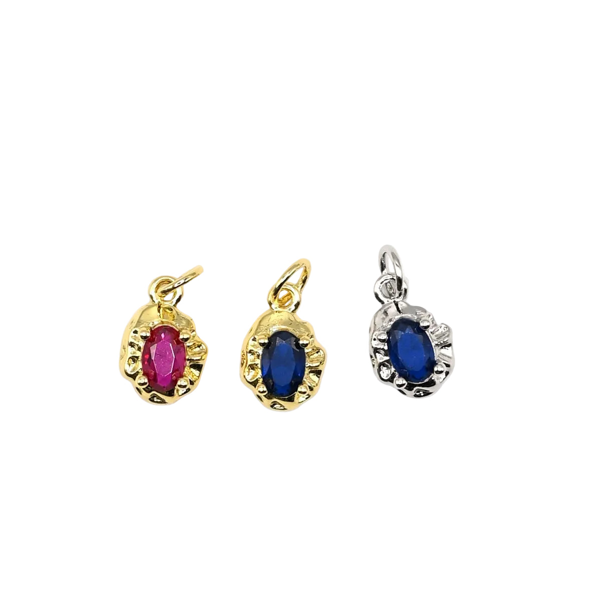 Mini Oval Gemstone Charm Pendant | 18K Gold-Filled & Silver Plated