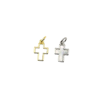 Mother of Pearl Mini Cross Charm Pendant| 18K Gold-Filled & Silver Plated