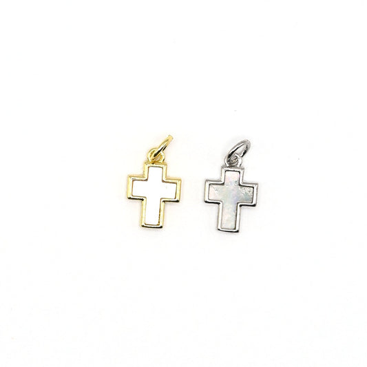 Mother of Pearl Mini Cross Charm Pendant| 18K Gold-Filled & Silver Plated