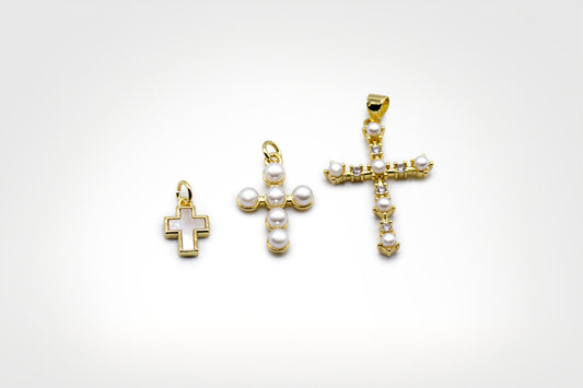 Cross Mother of Pearl Charm Pendants | 18K Gold-Filled & Silver Plated