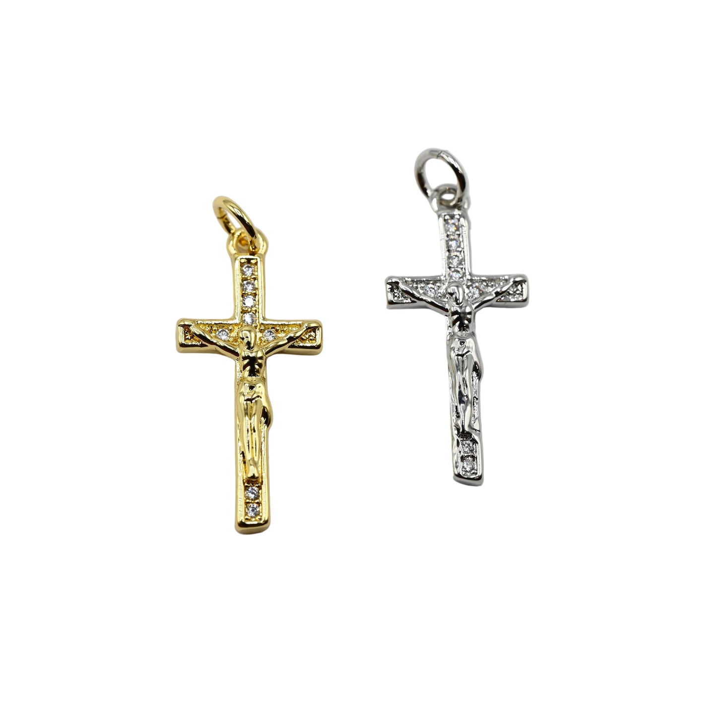 Crystal Crucifix Charm Pendant | 18K Gold-Filled & Silver Plated