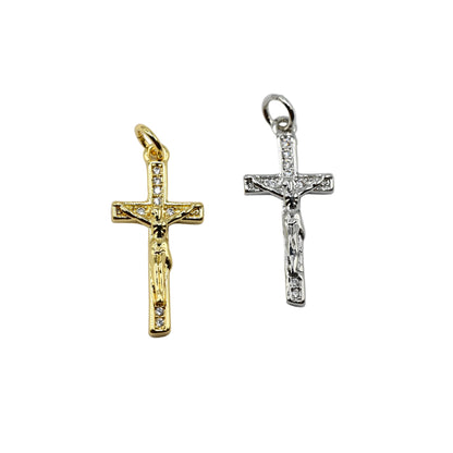 Crystal Crucifix Charm Pendant | 18K Gold-Filled & Silver Plated