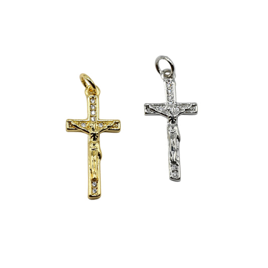 Crystal Crucifix Charm Pendant | 18K Gold-Filled & Silver Plated