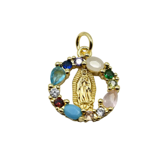 Our Lady Multicolor Gemstone Charm Pendant | 18K Gold-Filled & Silver Plated