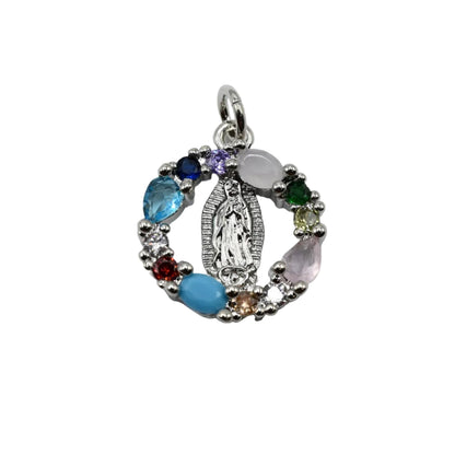 Our Lady Multicolor Gemstone Charm Pendant | 18K Gold-Filled & Silver Plated