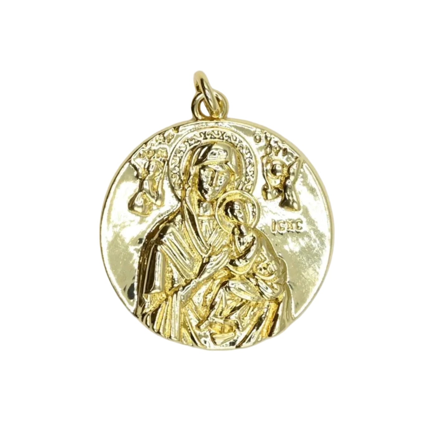 Large Our Mother of Perpetual Help Medallion Charm Pendant | 18K Gold-Filled