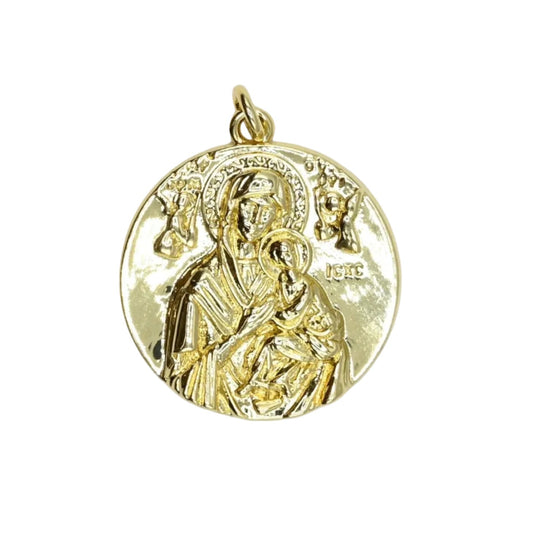 Large Our Mother of Perpetual Help Medallion Charm Pendant | 18K Gold-Filled