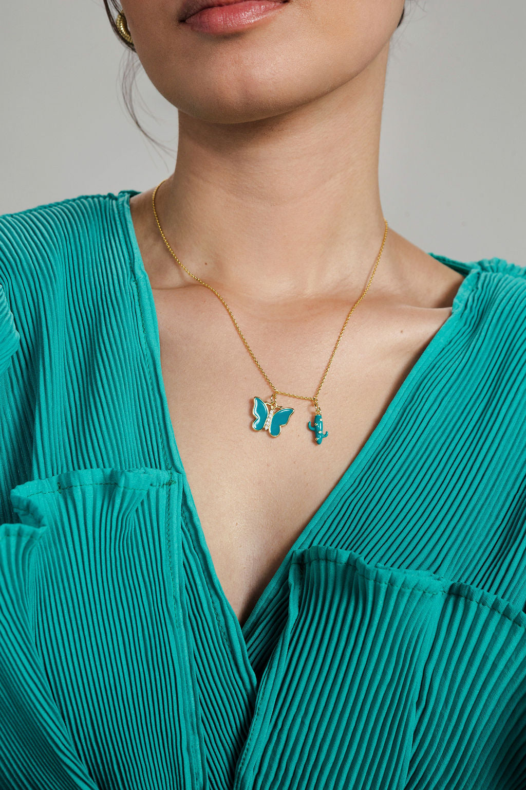 Turquoise Cactus Charm Pendant | 18K Gold-Filled