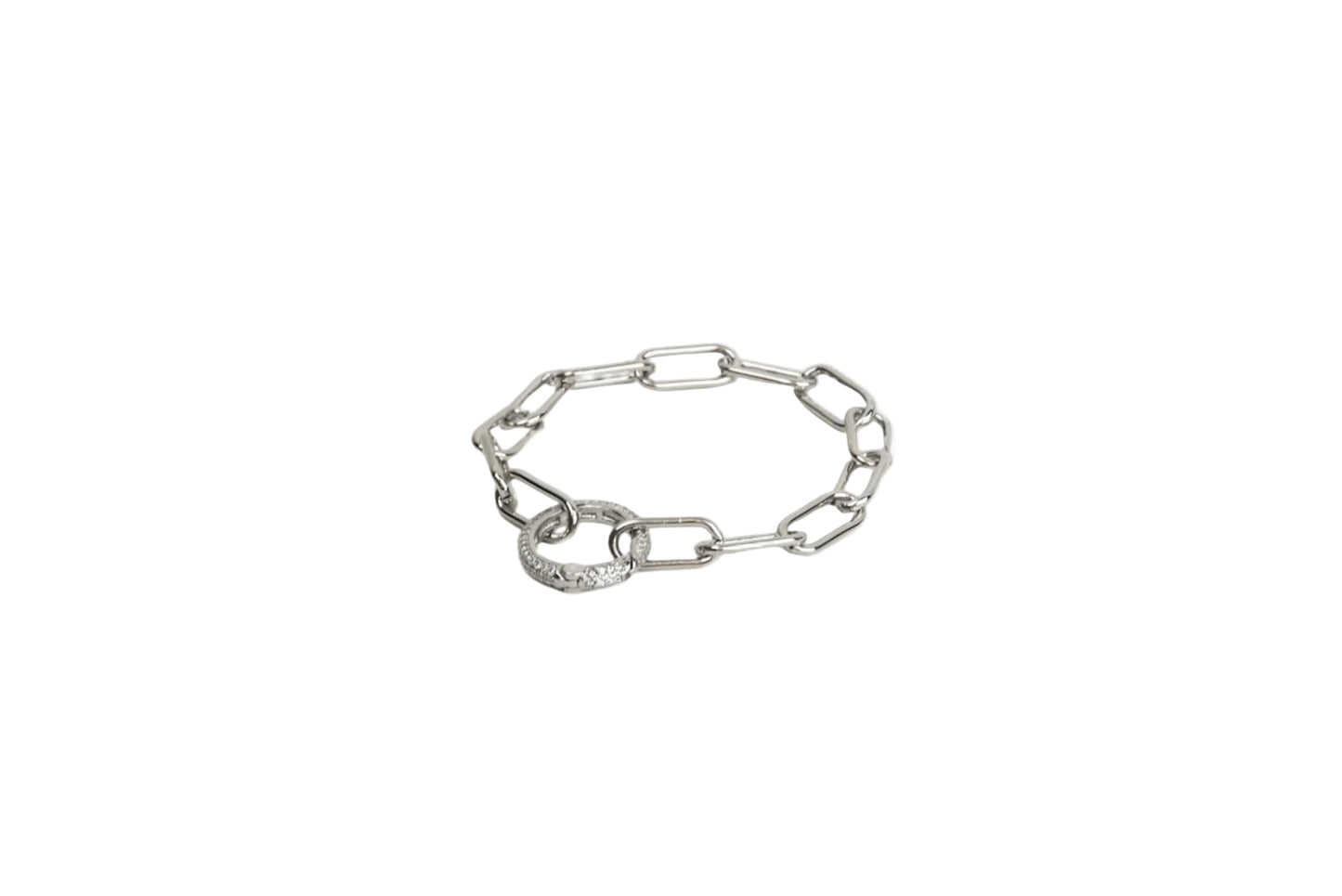 Diamond Circle Carabiner Chunky Paper Clip Bracelet