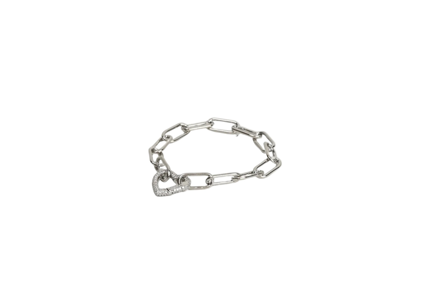 Diamond Heart Carabiner Chunky Paper Clip Bracelet
