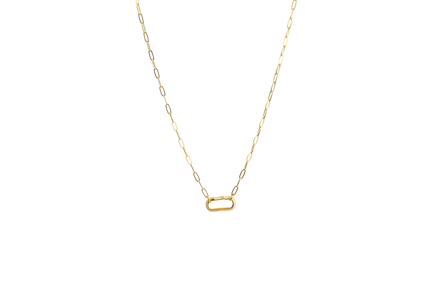 Diamond Rectangle Carabiner Paper Clip Chain Necklace