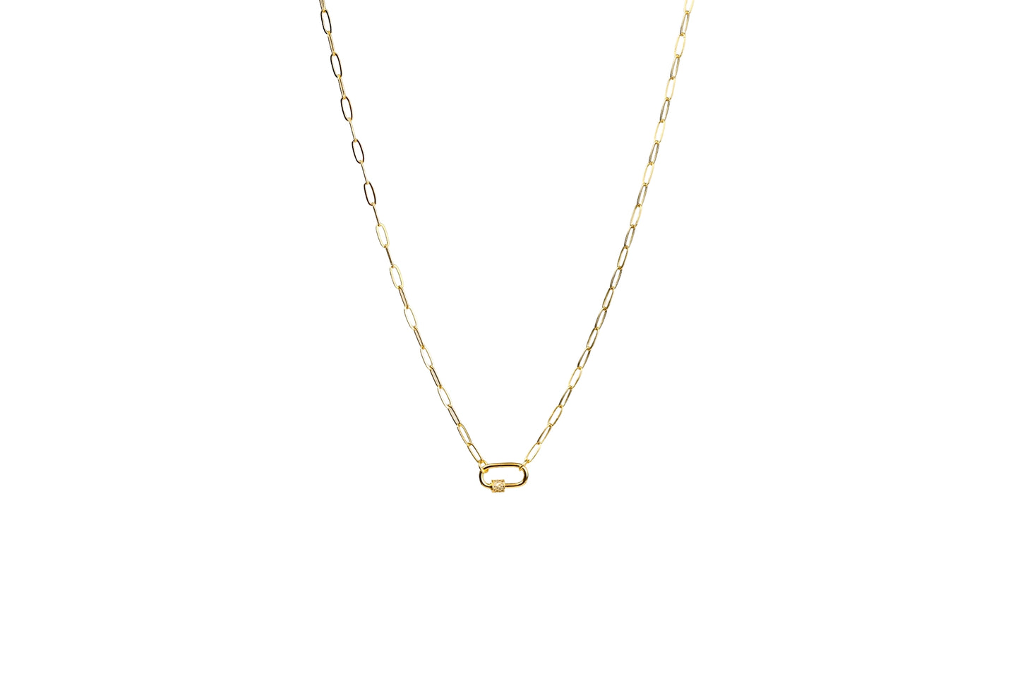 Small Diamond Oval Screw-Gate Paper Clip Chain Necklace
