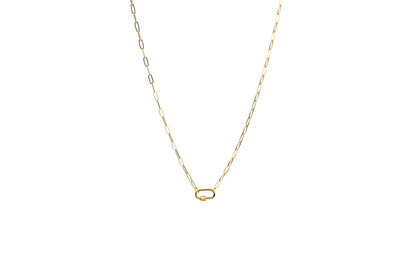 Small Diamond Oval Screw-Gate Paper Clip Chain Necklace