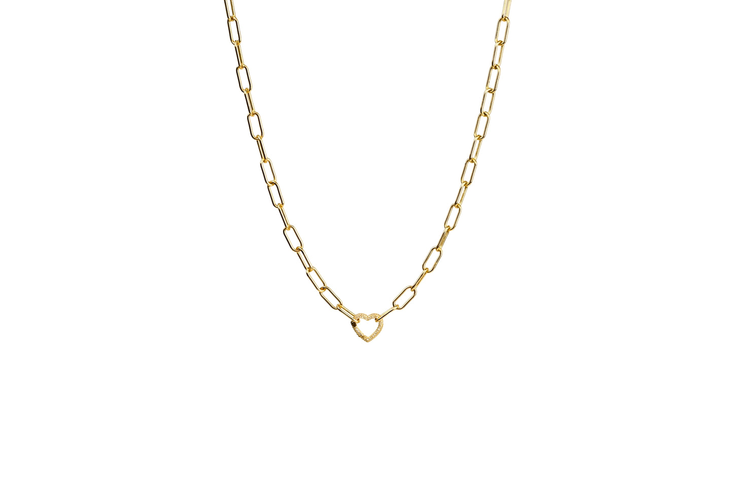 Diamond Heart Carabiner Chunky Paper Clip Chain Necklace