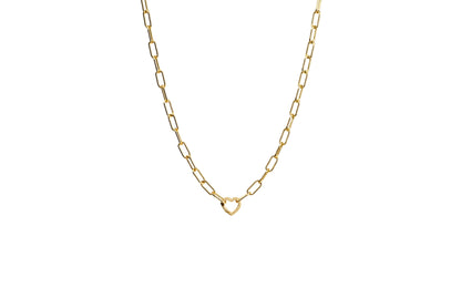 Diamond Heart Carabiner Chunky Paper Clip Chain Necklace