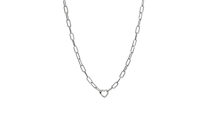 Diamond Heart Carabiner Chunky Paper Clip Chain Necklace