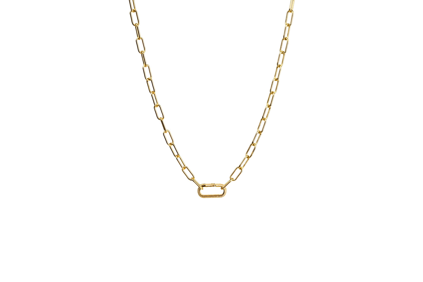 Diamond Rectangle Carabiner Chunky Paper Clip Chain Necklace