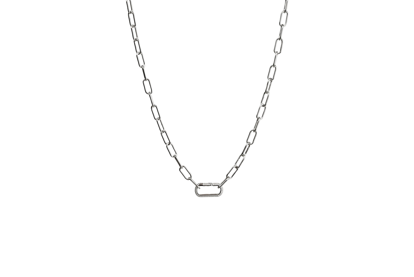 Diamond Rectangle Carabiner Chunky Paper Clip Chain Necklace