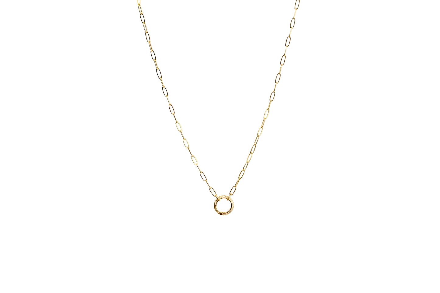 Pave Circle Carabiner Paper Clip Chain Necklace