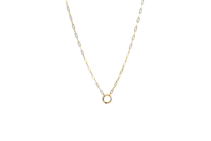 Pave Circle Carabiner Paper Clip Chain Necklace
