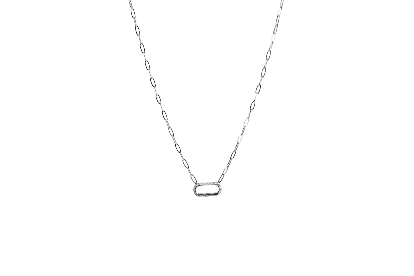 Diamond Rectangle Carabiner Paper Clip Chain Necklace