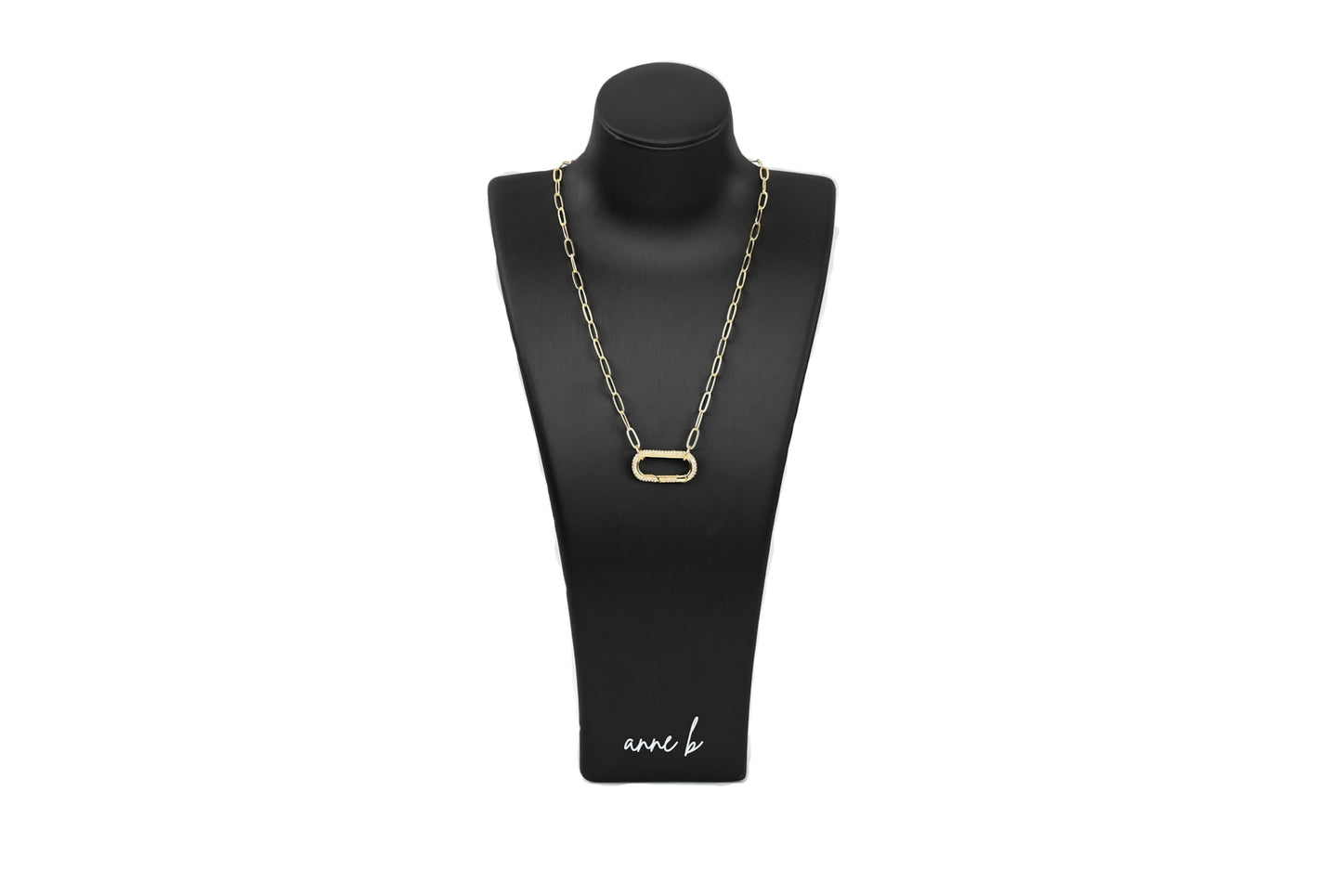 Diamond Rectangle Carabiner Paper Clip Chain Necklace