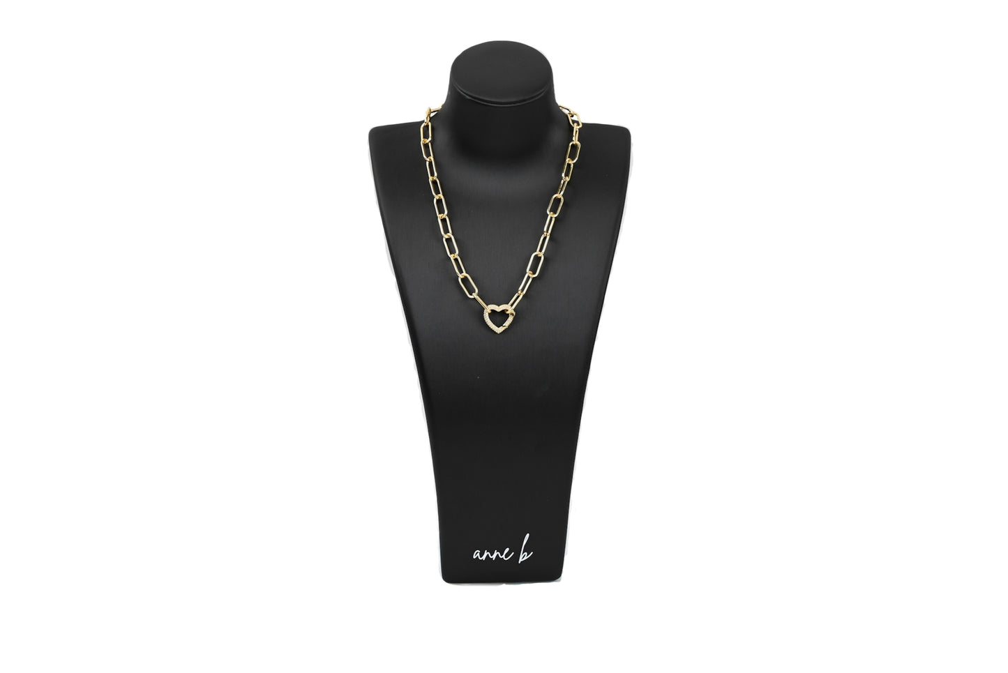 Diamond Heart Carabiner Chunky Paper Clip Chain Necklace