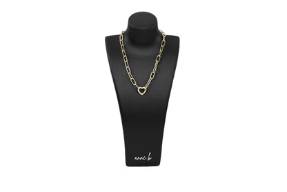 Diamond Heart Carabiner Chunky Paper Clip Chain Necklace