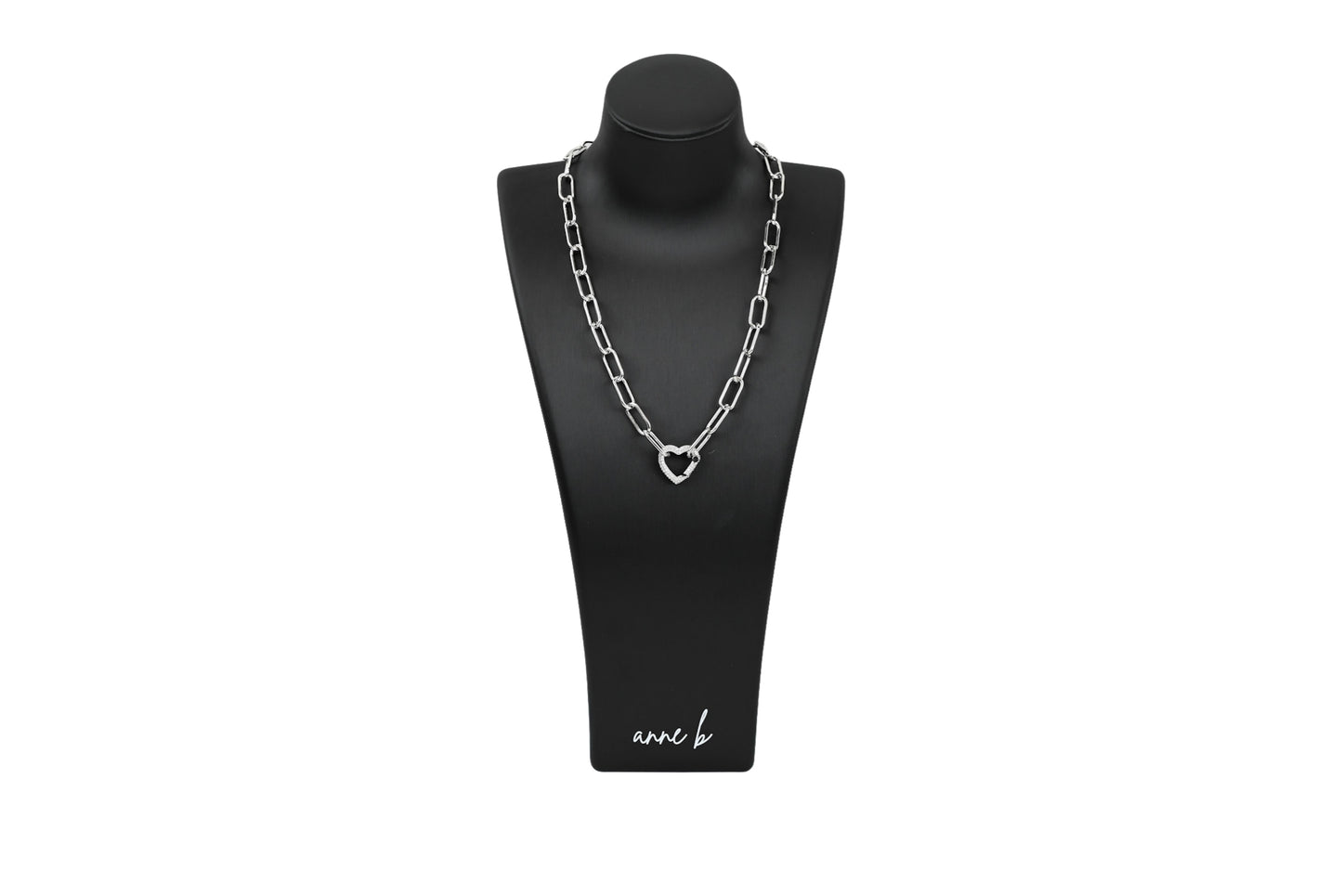 Diamond Heart Carabiner Chunky Paper Clip Chain Necklace