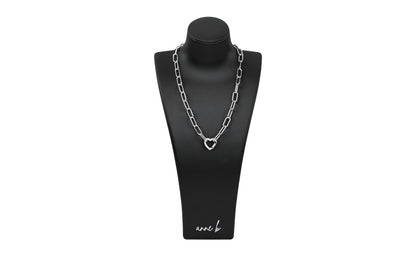 Diamond Heart Carabiner Chunky Paper Clip Chain Necklace