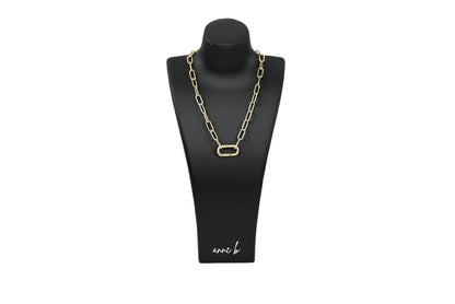 Diamond Rectangle Carabiner Chunky Paper Clip Chain Necklace