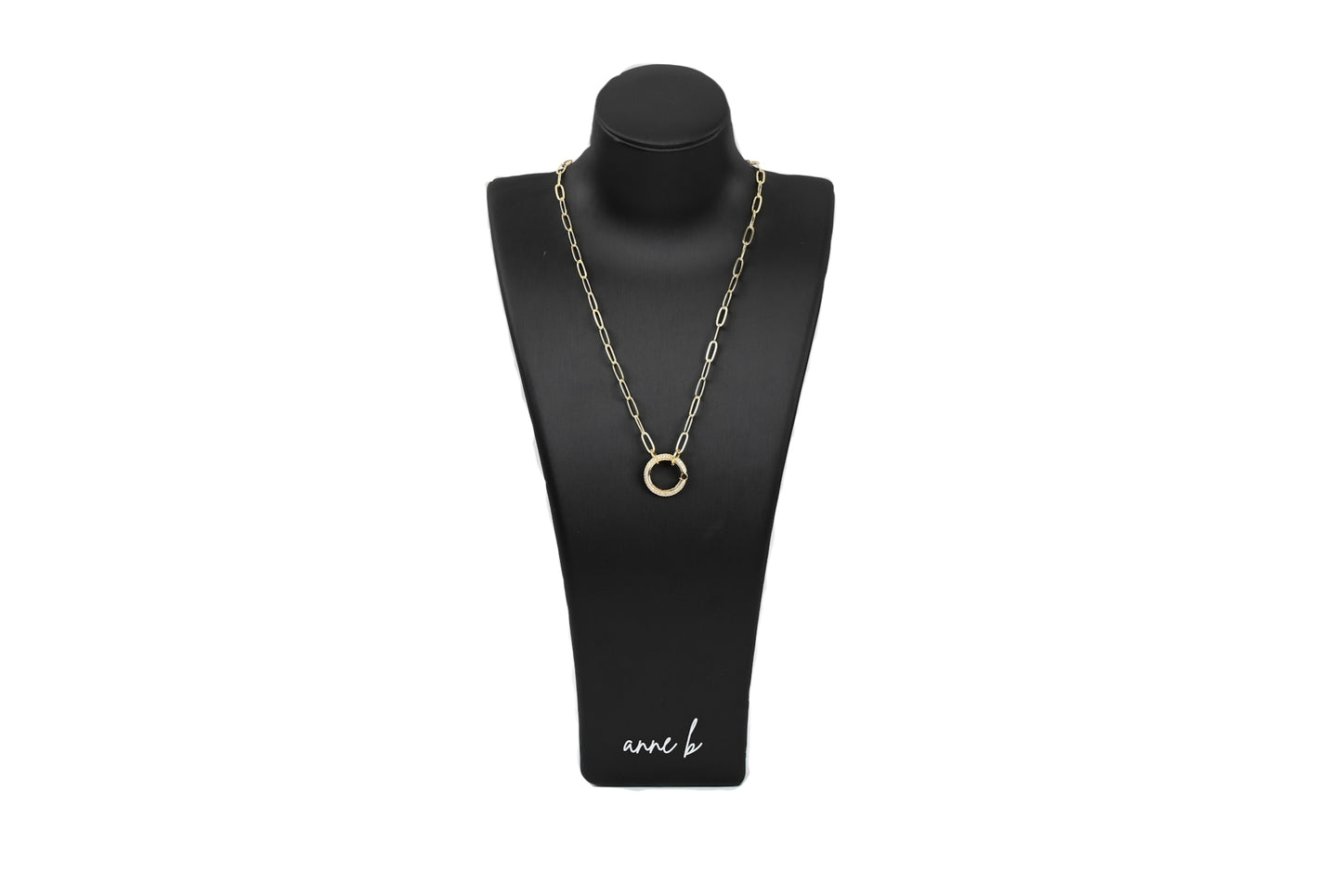 Pave Circle Carabiner Paper Clip Chain Necklace