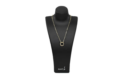 Pave Circle Carabiner Paper Clip Chain Necklace