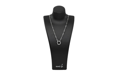 Pave Circle Carabiner Paper Clip Chain Necklace