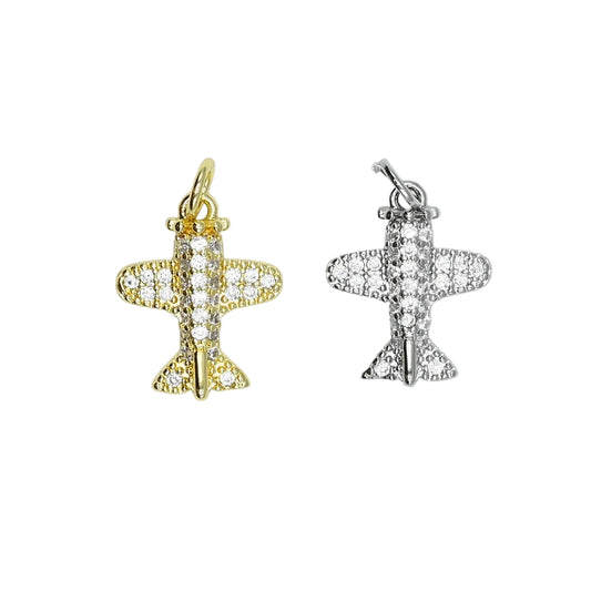 Crystal Airplane Charm Pendant | 18K Gold-Filled & Silver