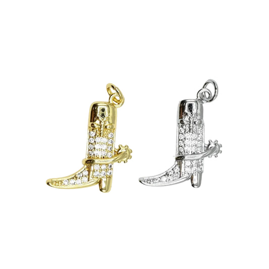 Cowboy Boot Charm Pendant with Stud Accents | 18K Gold-Filled & Silver